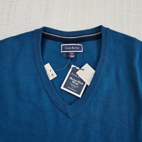 Club Room Merino Blend Oeko-Tex V-Neck Sweater Men's XXL Majestic Teal NWT NEW - Picture 3 of 16